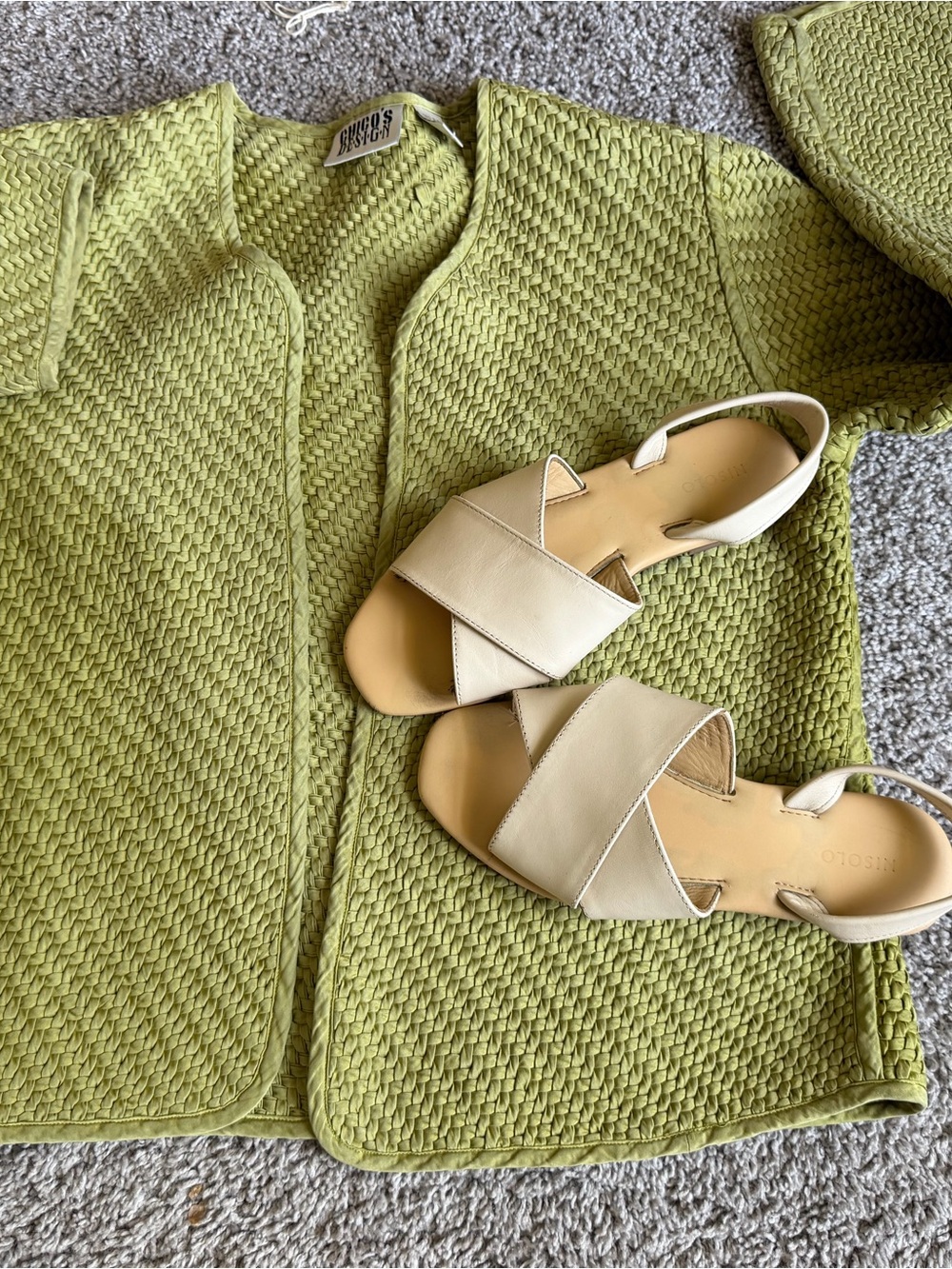 100% silk chartreuse baskets weave cardigan vintage chicos grandmacore